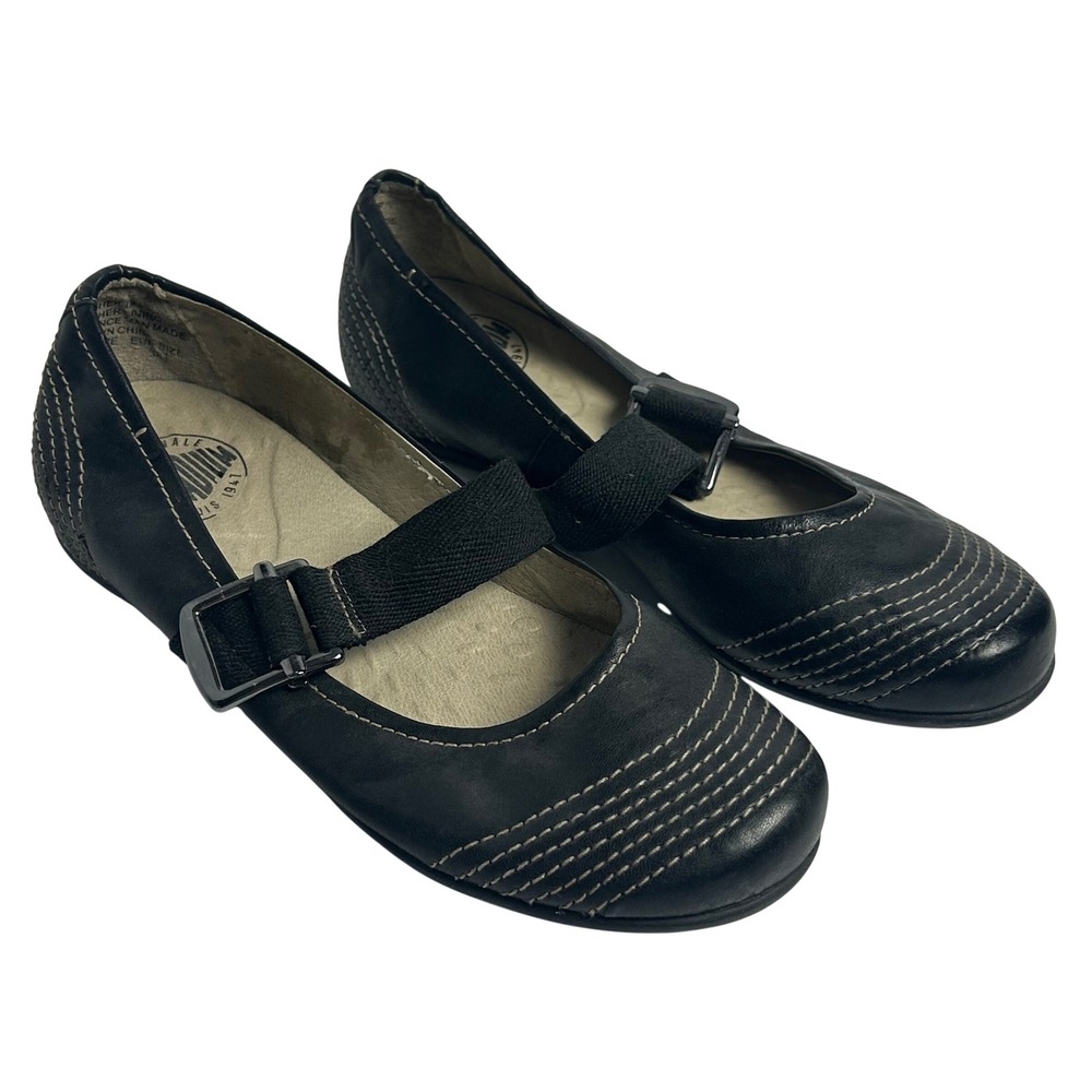 Palladium Womens Black Leather Mary Jane Flats Contrast Stitch Buckle 8.5 39.5